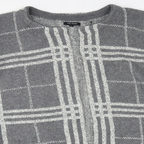 Mia Moda Womens Grey Plaid  Cardigan Jumper Size L