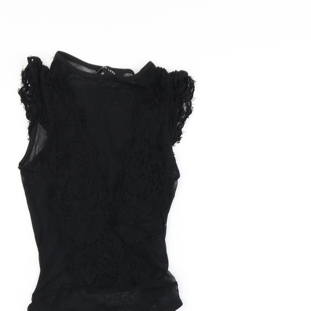 New Look Womens Black   Basic T-Shirt Size 8  - Lace bodysuit