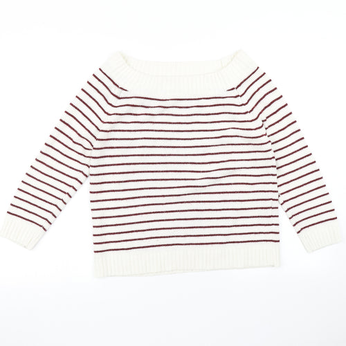 Fifty Percent Womens White Striped  Pullover Jumper Size M