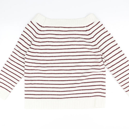 Fifty Percent Womens White Striped  Pullover Jumper Size M