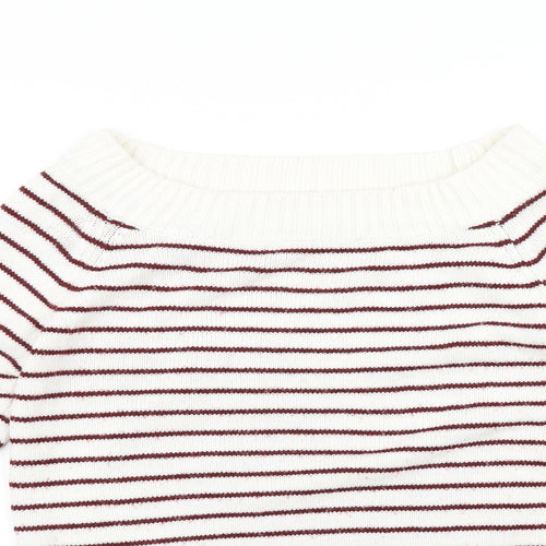 Fifty Percent Womens White Striped  Pullover Jumper Size M