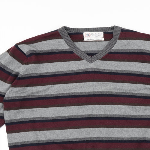 Cotton Mens Multicoloured Striped  Pullover Jumper Size L