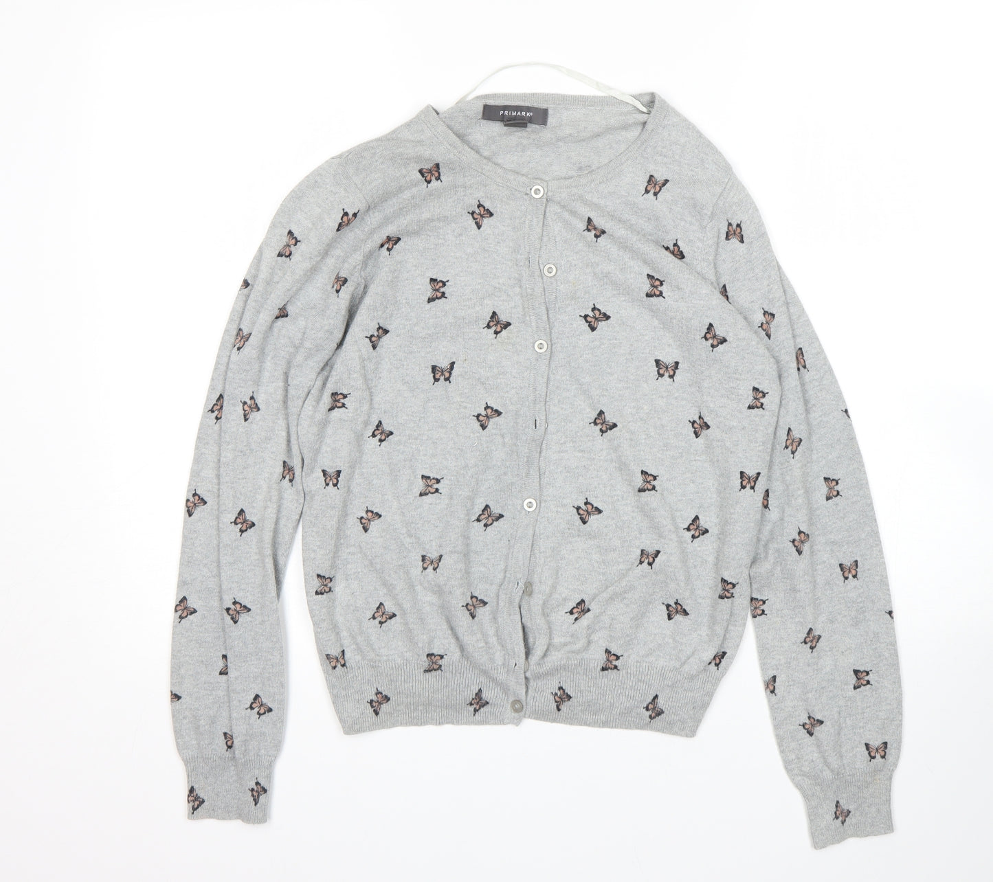 Primark Womens Grey Animal Print  Cardigan Jumper Size 12  - butterfly