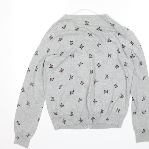 Primark Womens Grey Animal Print  Cardigan Jumper Size 12  - butterfly