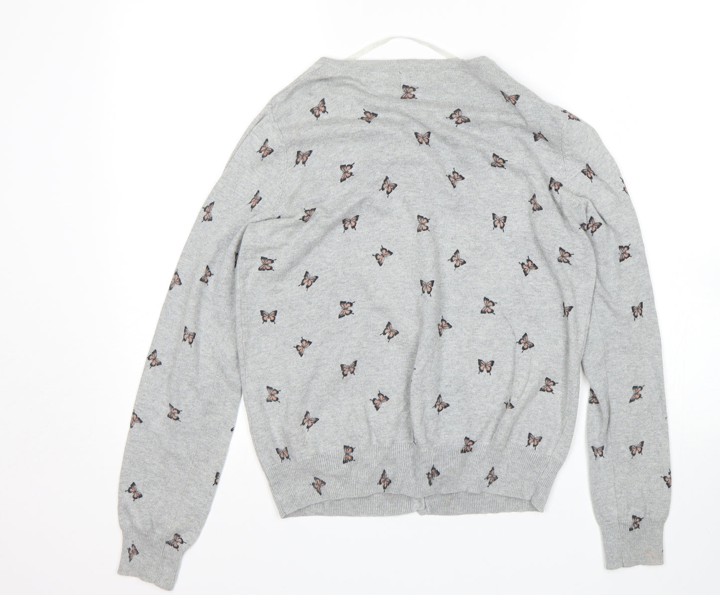 Primark Womens Grey Animal Print  Cardigan Jumper Size 12  - butterfly
