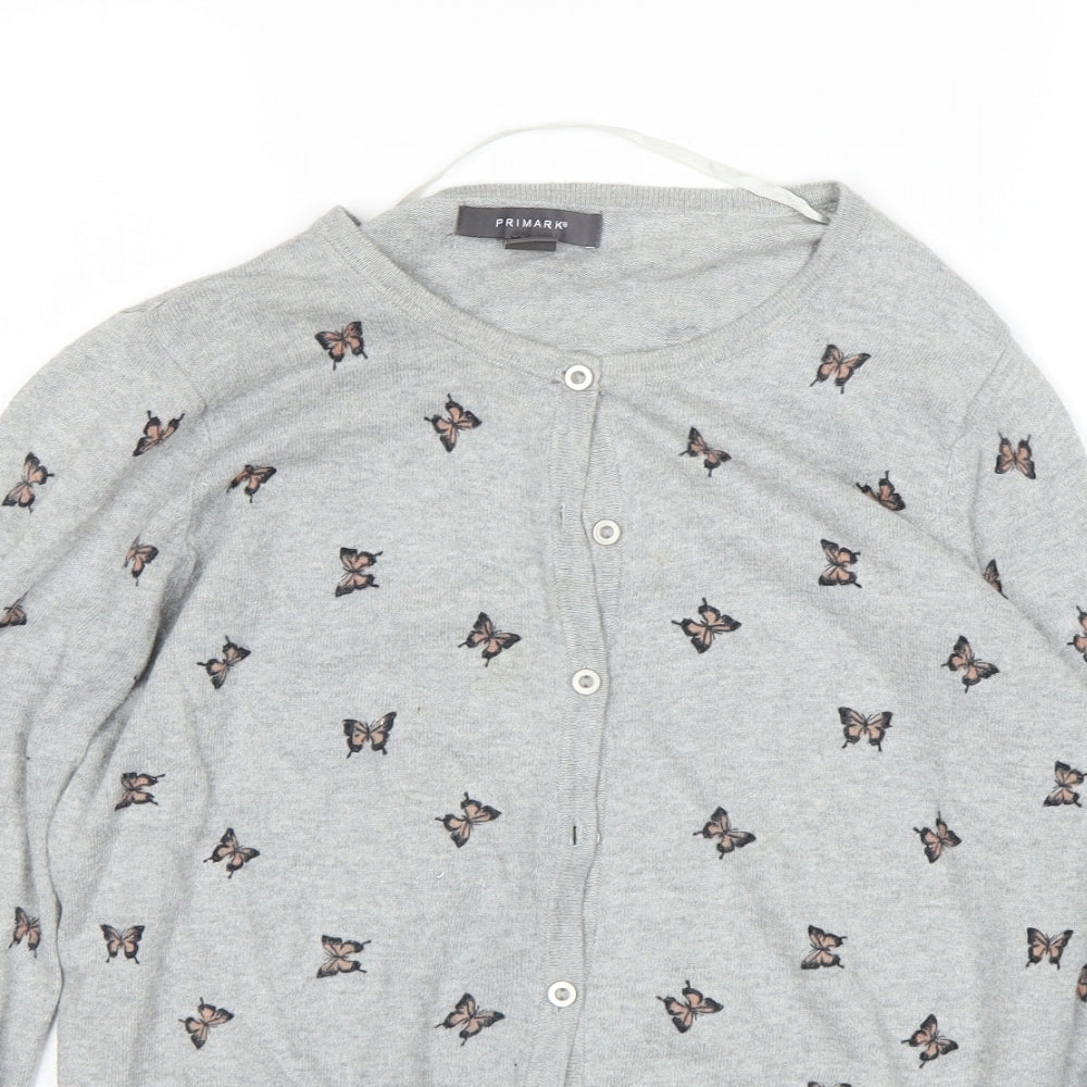 Primark Womens Grey Animal Print  Cardigan Jumper Size 12  - butterfly