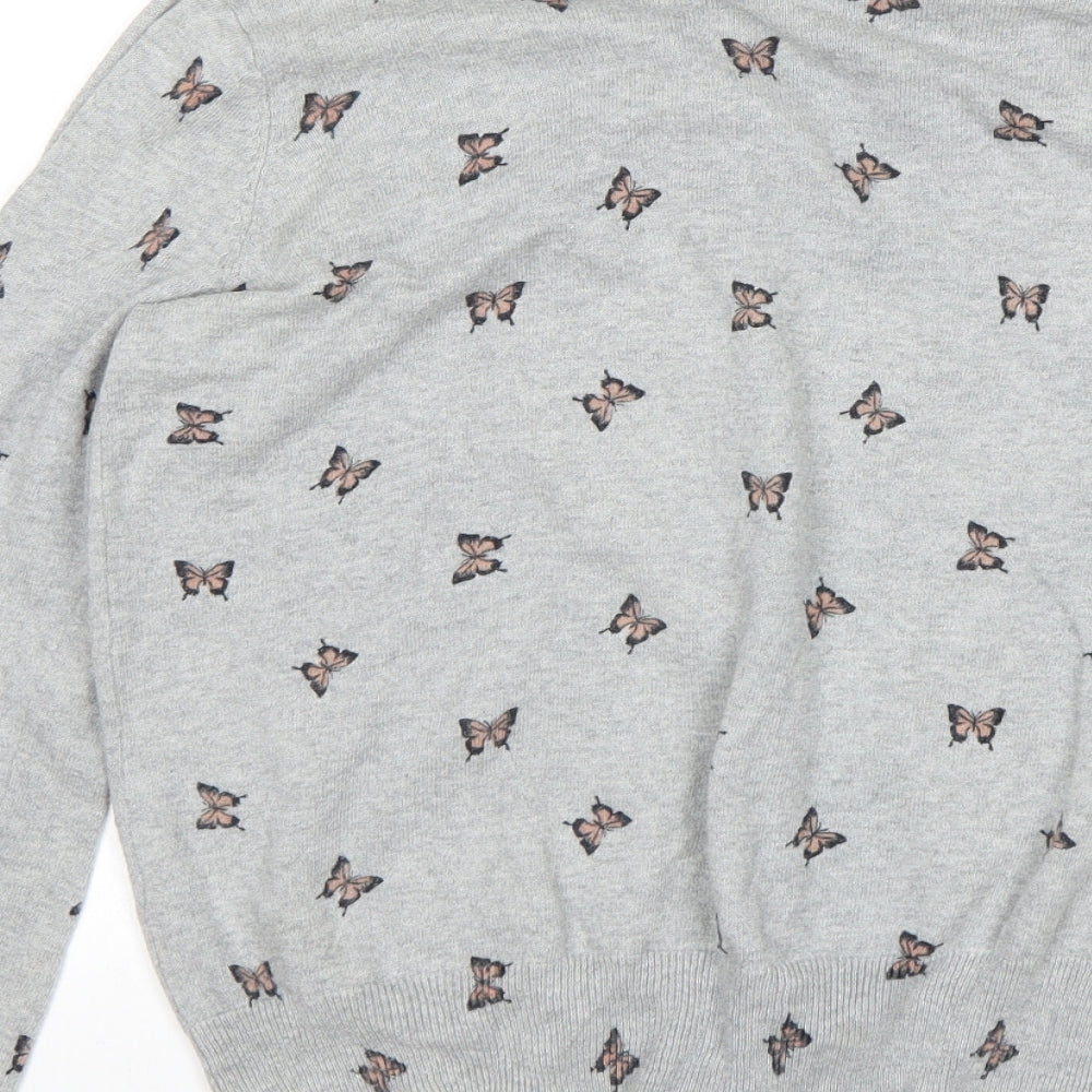 Primark Womens Grey Animal Print  Cardigan Jumper Size 12  - butterfly
