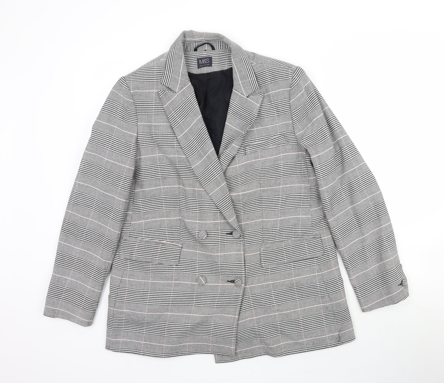 Marks and Spencer Womens Grey Plaid  Jacket Blazer Size 14