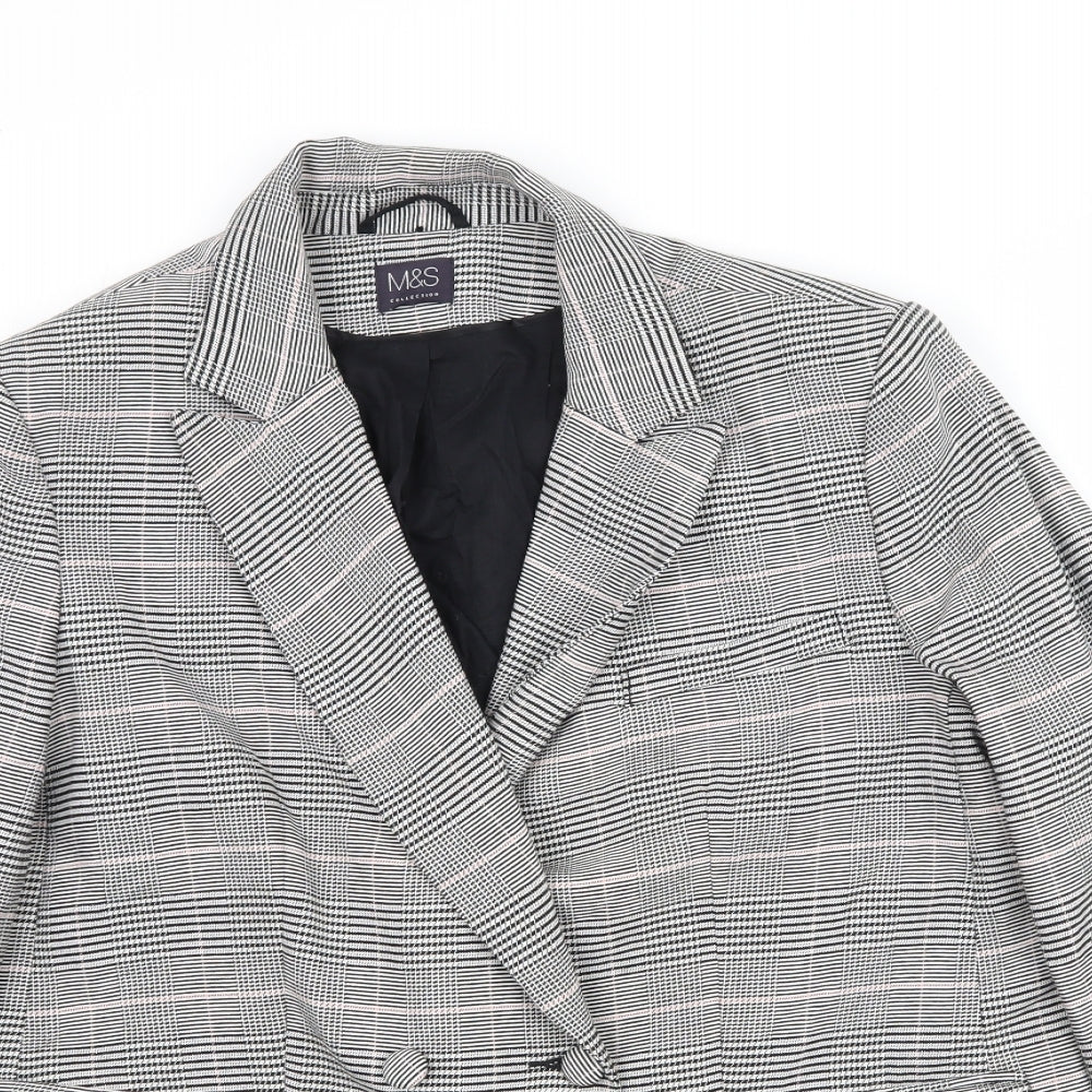 Marks and Spencer Womens Grey Plaid  Jacket Blazer Size 14