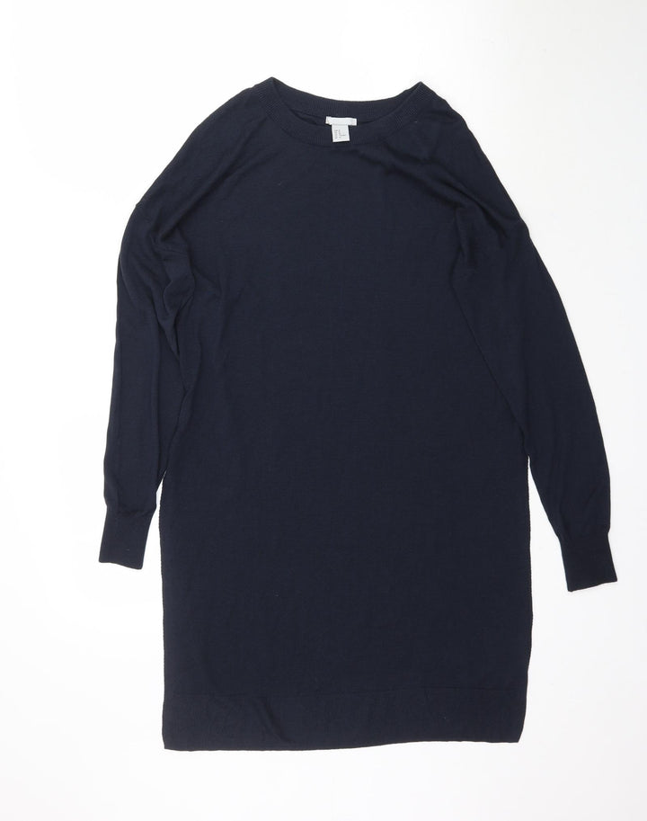 H&M Womens Blue Knit Pullover Jumper Size M - slit sides
