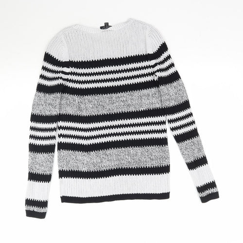 Topshop Womens Grey Striped Knit Pullover Jumper Size 6