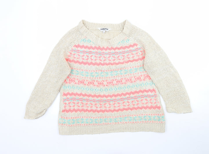 New Look Girls Beige Floral Knit Pullover Jumper Size 14-15 Years