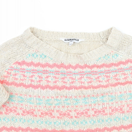 New Look Girls Beige Floral Knit Pullover Jumper Size 14-15 Years
