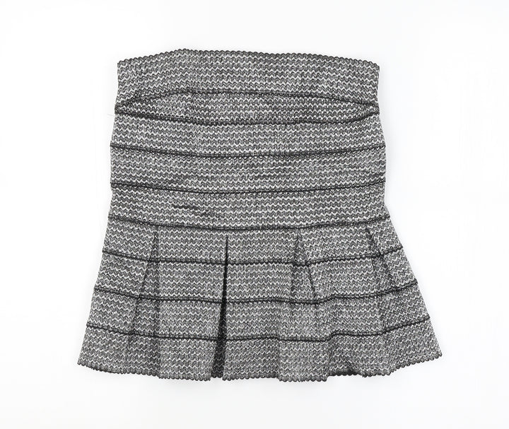 Preworn Womens Silver Argyle/Diamond  A-Line Skirt Size M
