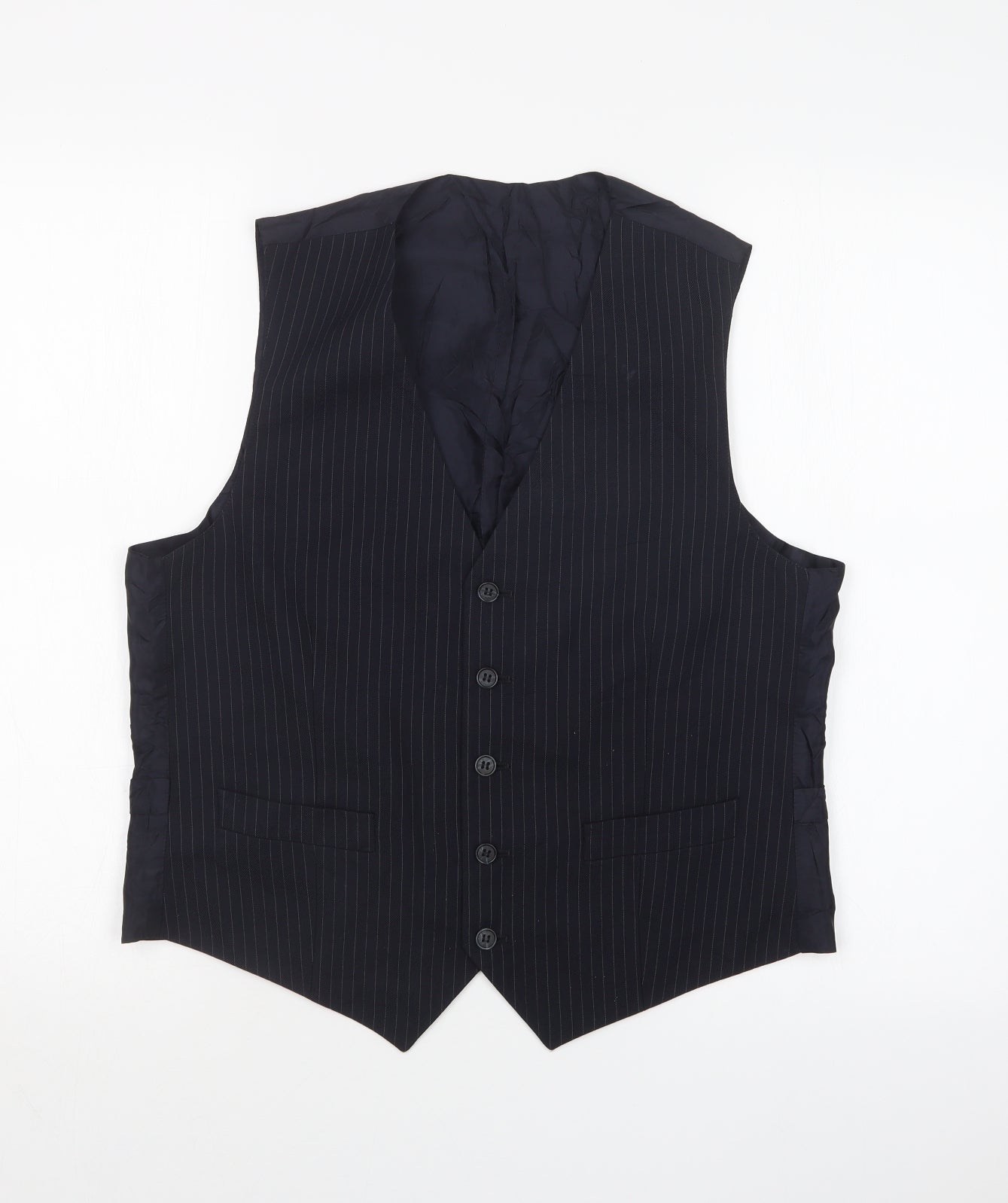 ST MICHAEL Mens Blue Striped  Jacket Suit Waistcoat Size 40