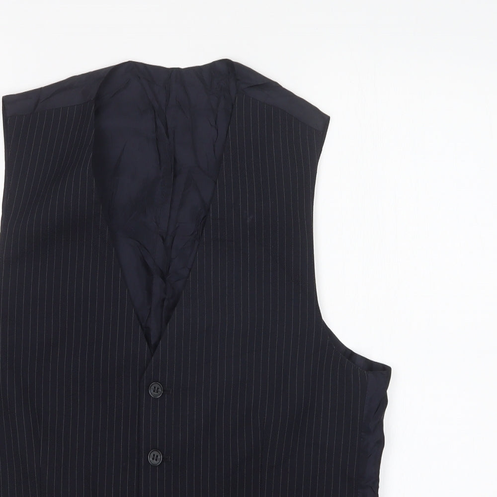 ST MICHAEL Mens Blue Striped  Jacket Suit Waistcoat Size 40