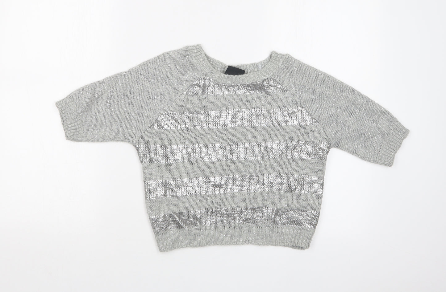 Dreams Womens Grey Striped  Basic T-Shirt Size 10