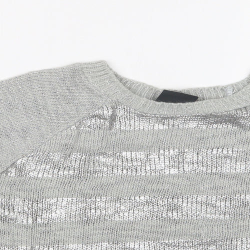 Dreams Womens Grey Striped  Basic T-Shirt Size 10