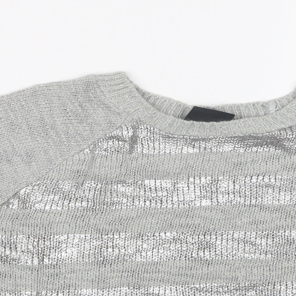 Dreams Womens Grey Striped  Basic T-Shirt Size 10