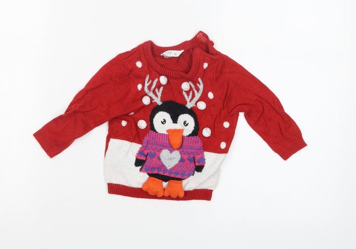M&Co Baby Red Pullover Jumper Size 6-9 Months - CHRISTMAS