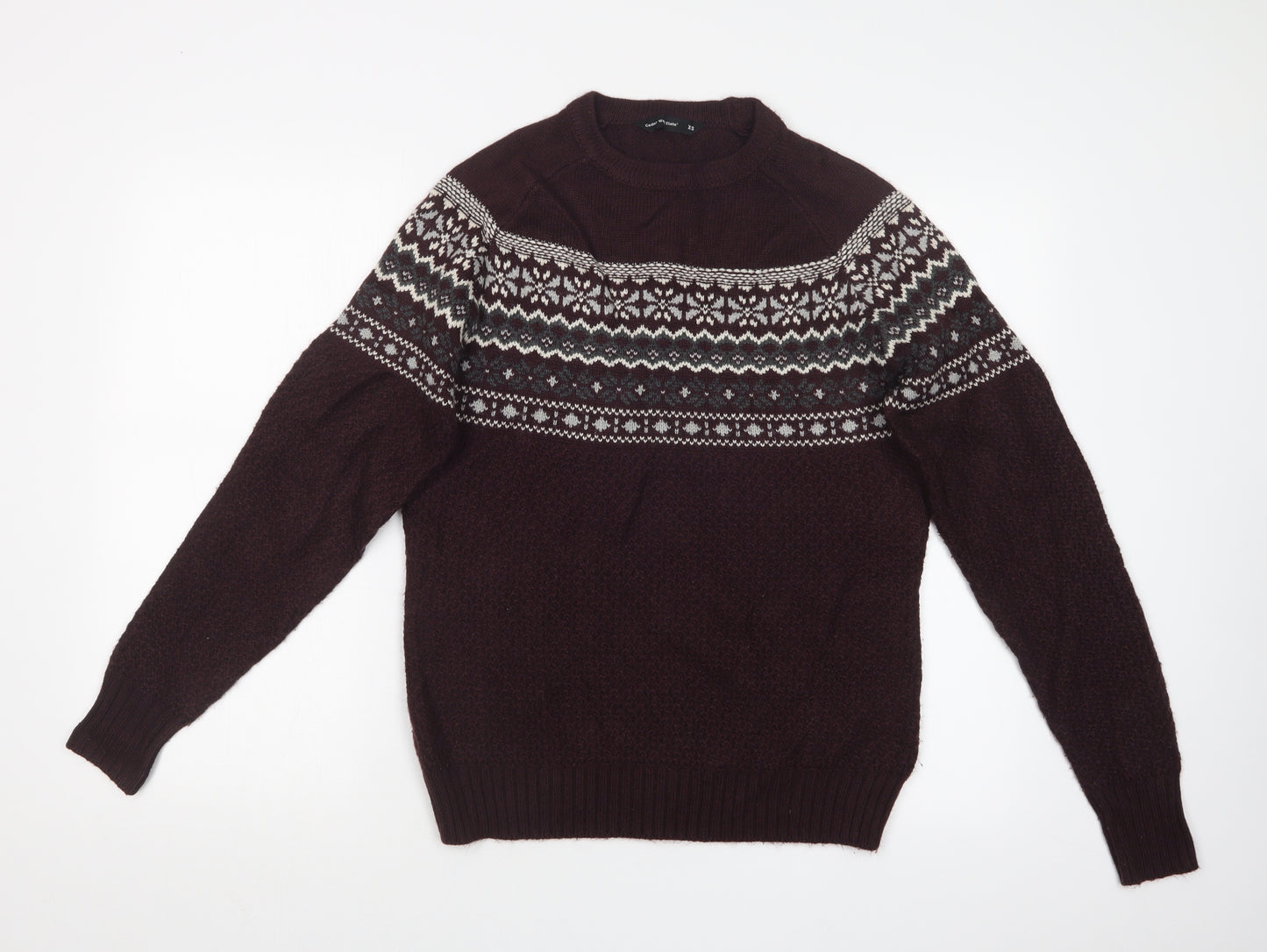 Cedar Wood State Mens Purple Fair Isle  Pullover Sweatshirt Size XS