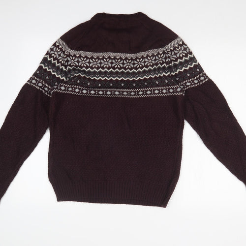 Cedar Wood State Mens Purple Fair Isle  Pullover Sweatshirt Size XS