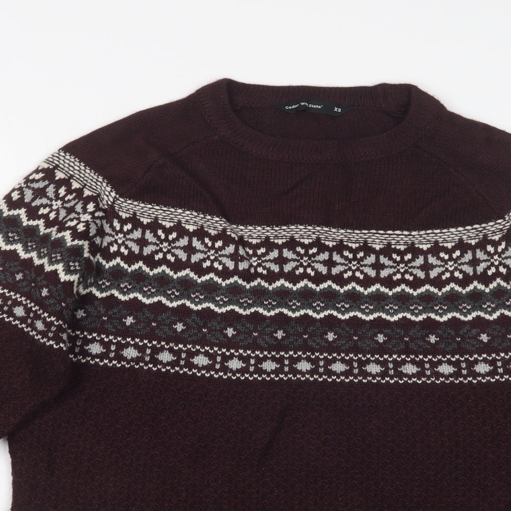 Cedar Wood State Mens Purple Fair Isle  Pullover Sweatshirt Size XS