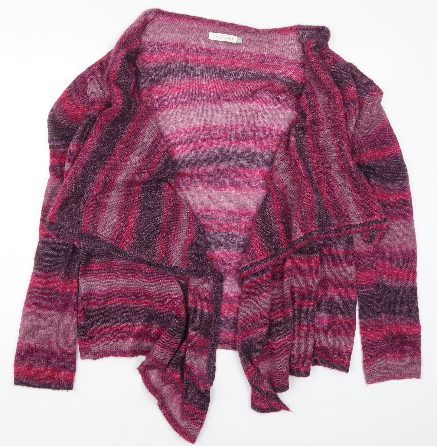 Lakeland Womens Pink Striped Knit Cardigan Jumper Size 14