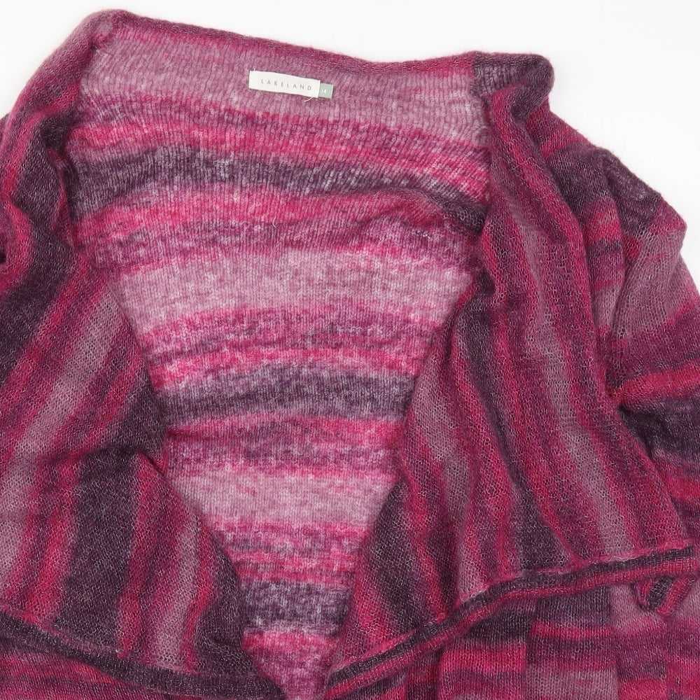Lakeland Womens Pink Striped Knit Cardigan Jumper Size 14