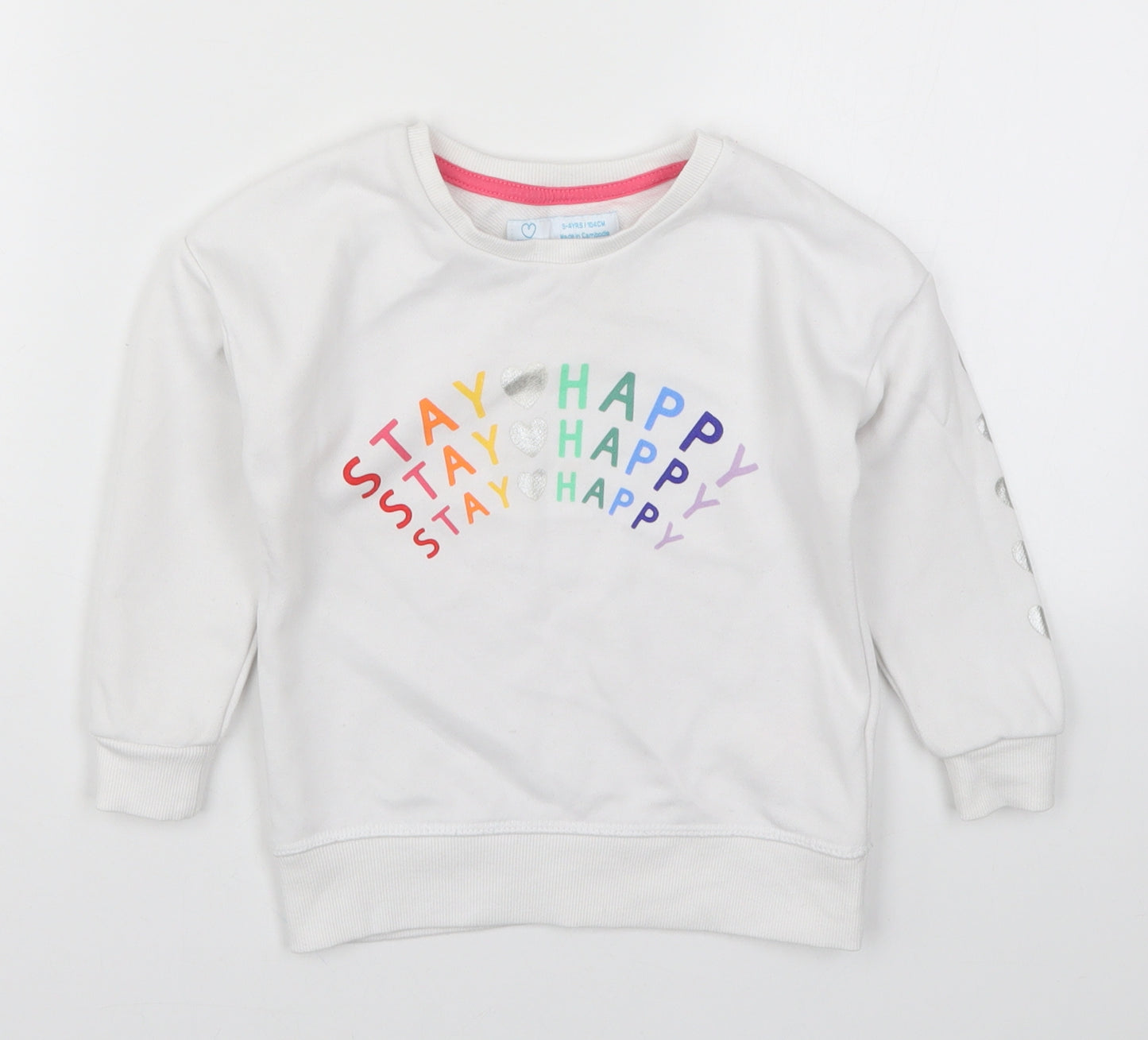 Primark Girls White   Pullover Sweatshirt Size 3-4 Years  - Stay Happy