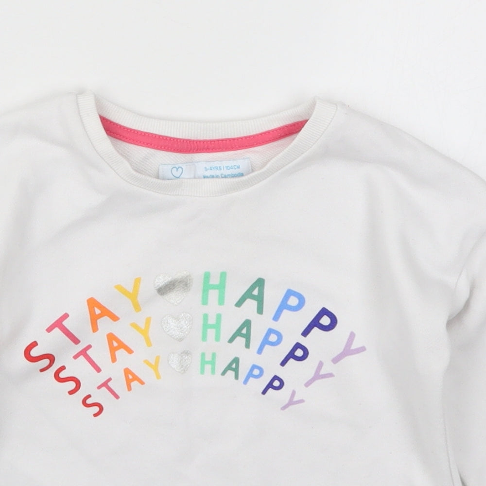 Primark Girls White   Pullover Sweatshirt Size 3-4 Years  - Stay Happy