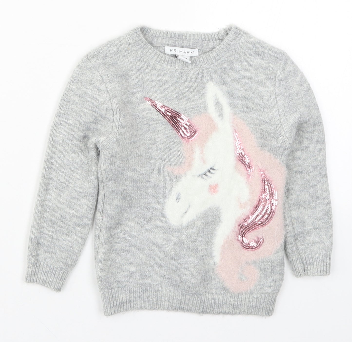 Primark Girls Grey  Knit Pullover Jumper Size 18-24 Months  - Unicorn