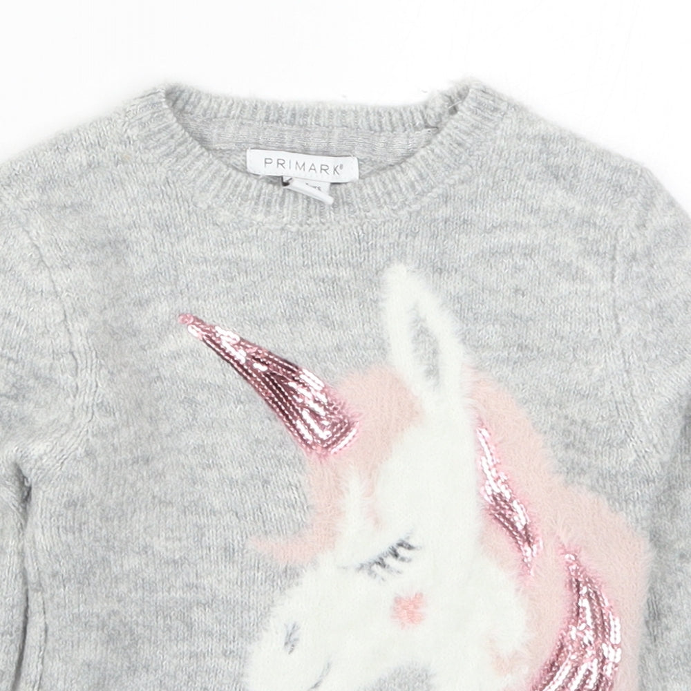 Primark Girls Grey  Knit Pullover Jumper Size 18-24 Months  - Unicorn