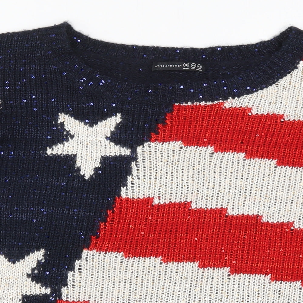 Atmosphere Womens Blue  Knit Pullover Jumper Size 16  - Stars and Stripes