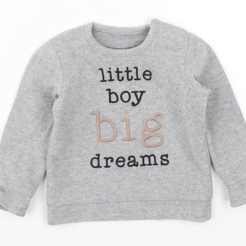 George Boys Grey   Basic T-Shirt Size 9-12 Months  - Little Boy Big Dreams