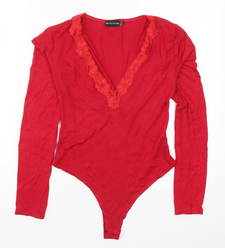PRETTYLITTLETHING Womens Red Bodysuit One-Piece Size 10