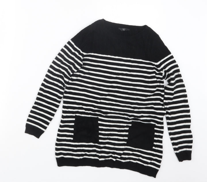 M&Co Womens Black Striped  Pullover Jumper Size 8
