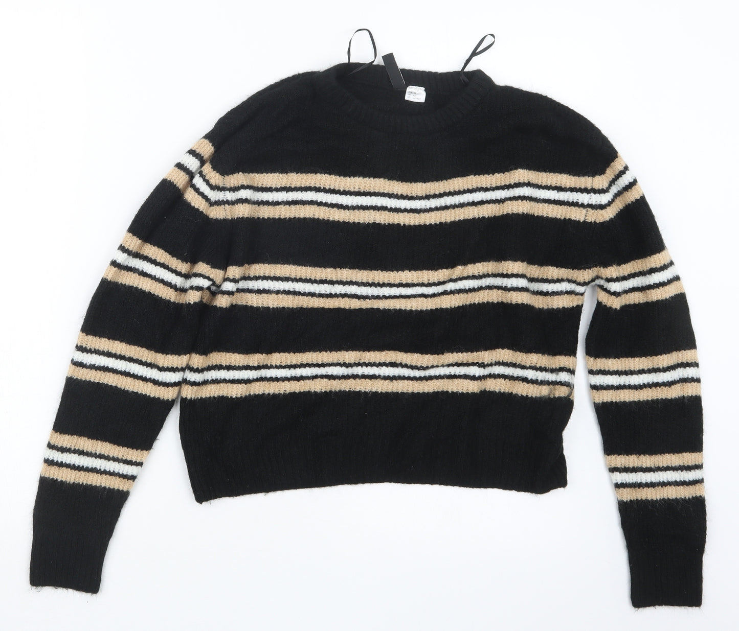 Divided by H&M Womens Black Striped Knit Pullover Jumper Size XS