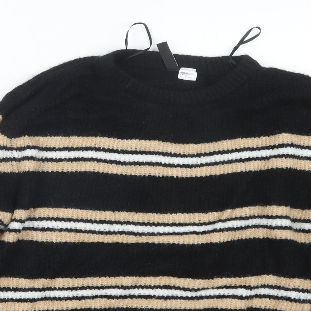 Divided by H&M Womens Black Striped Knit Pullover Jumper Size XS