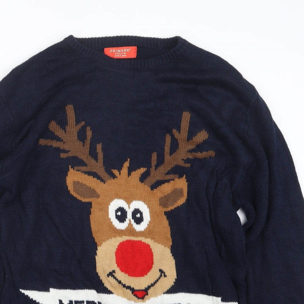 Primark Mens Blue  Knit Pullover Jumper Size M  - Christmas