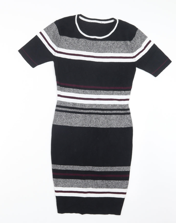 New Look Womens Black Striped  Pullover Jumper Size 8  - Long