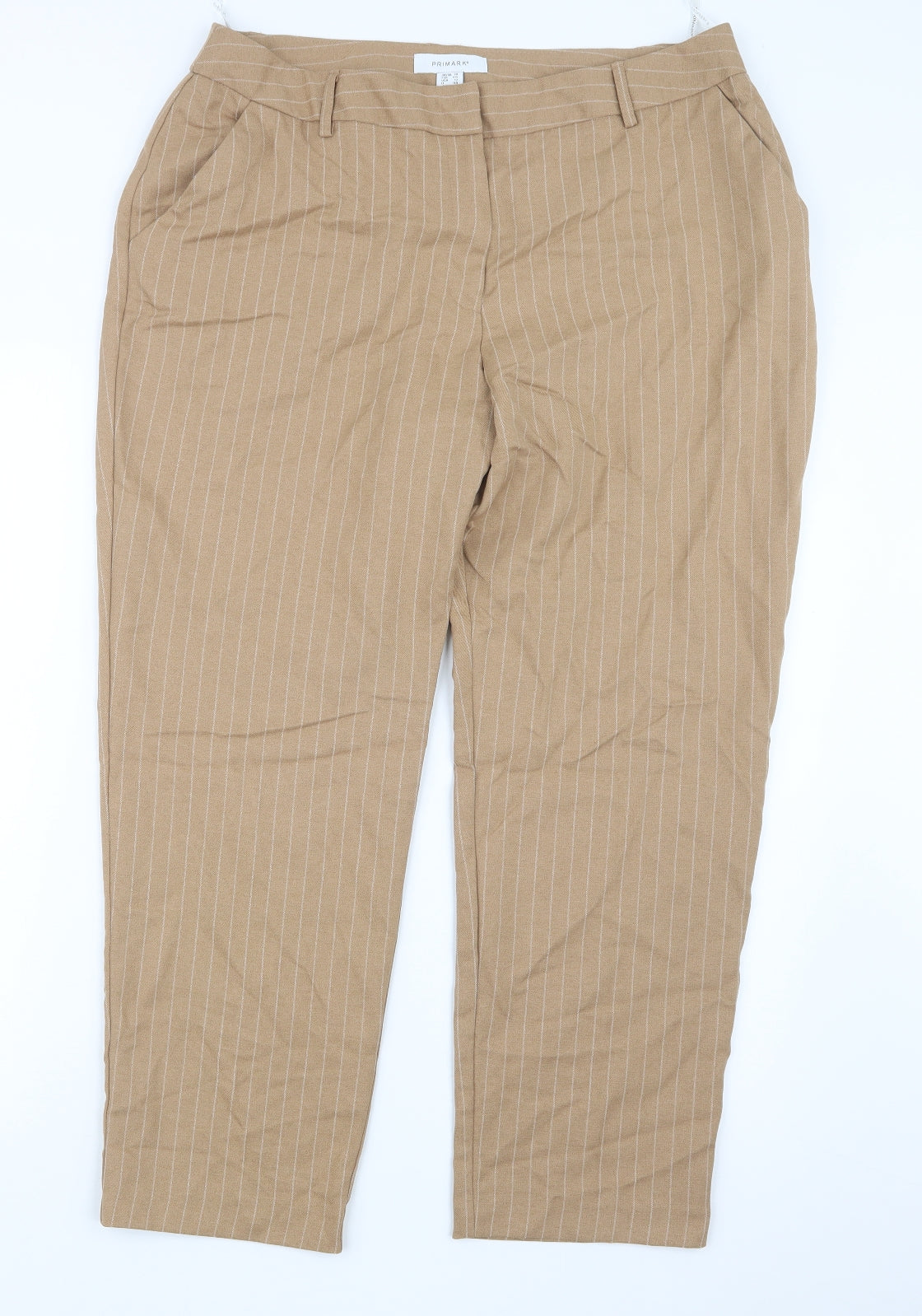Primark Womens Beige Striped  Trousers  Size 16 L25.5 in