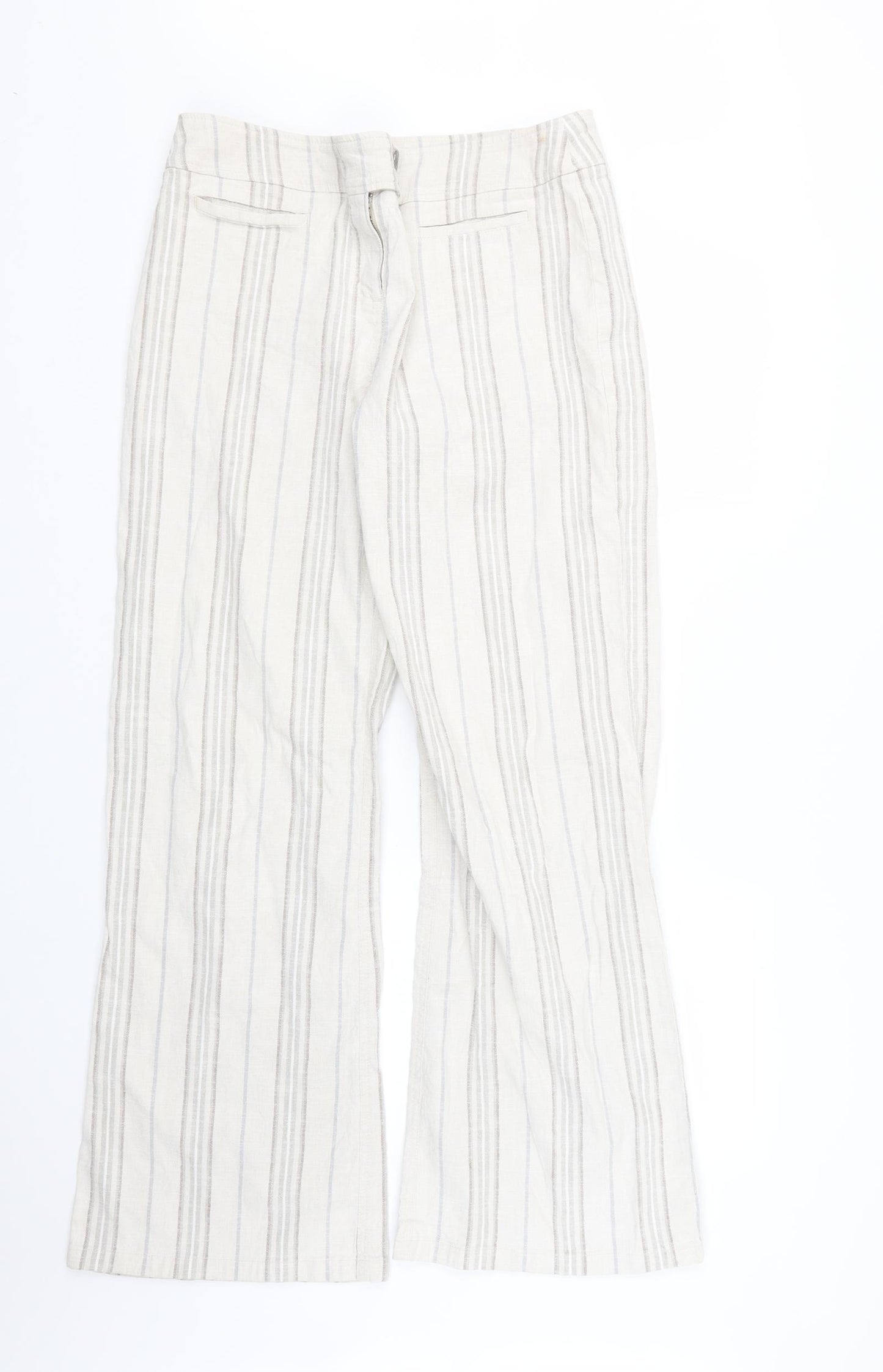 Per Una Womens Beige Striped  Trousers  Size 16 L31 in