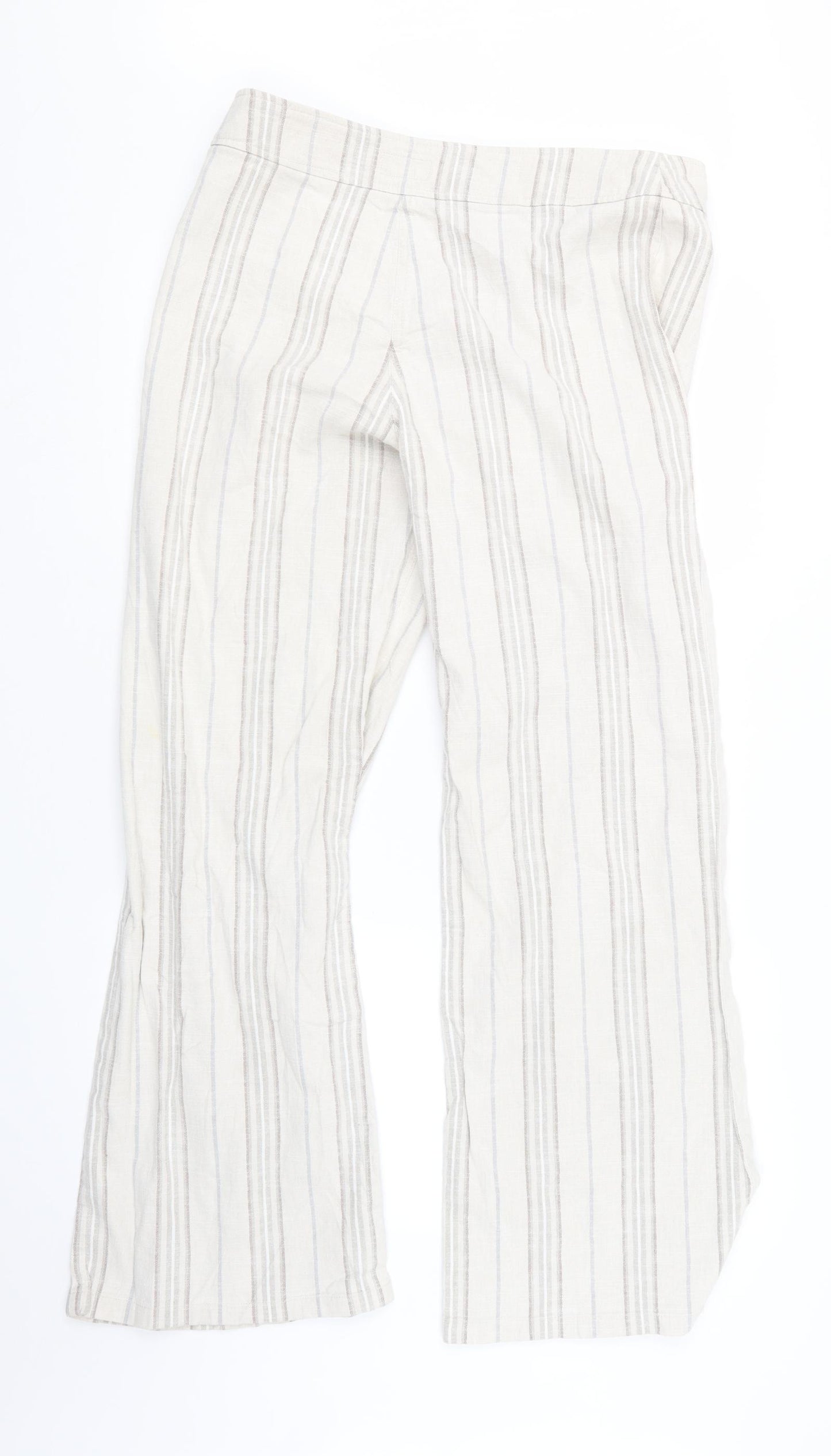 Per Una Womens Beige Striped  Trousers  Size 16 L31 in