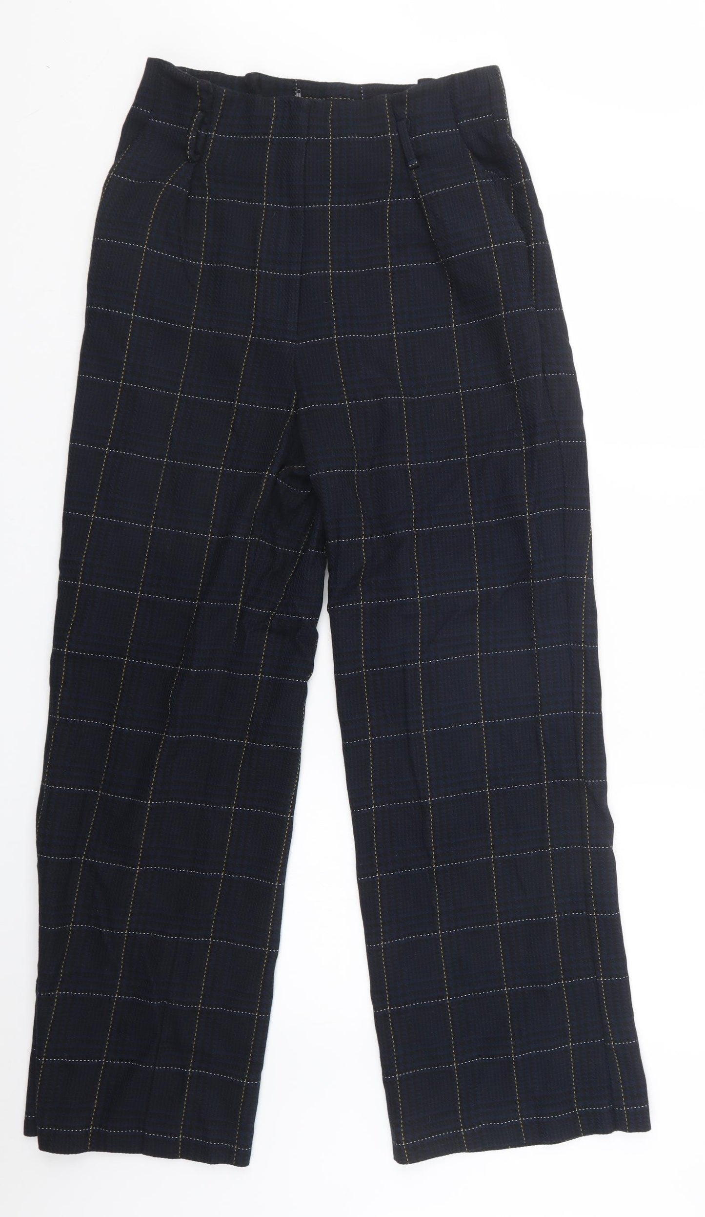 H&M Womens Blue Check  Trousers  Size 12 L28.5 in