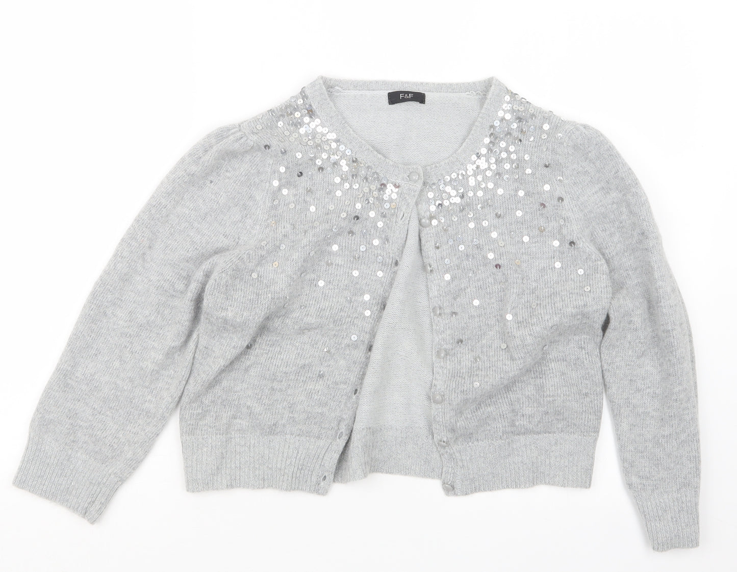 F&F Womens Grey  Knit Cardigan Jumper Size 14
