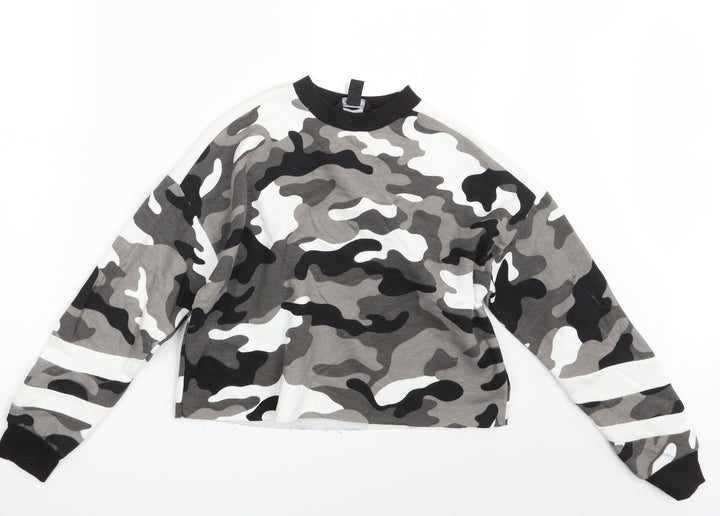 New Look Girls Grey Camouflage Pullover Sweatshirt Size 12-13 Years - Croppped