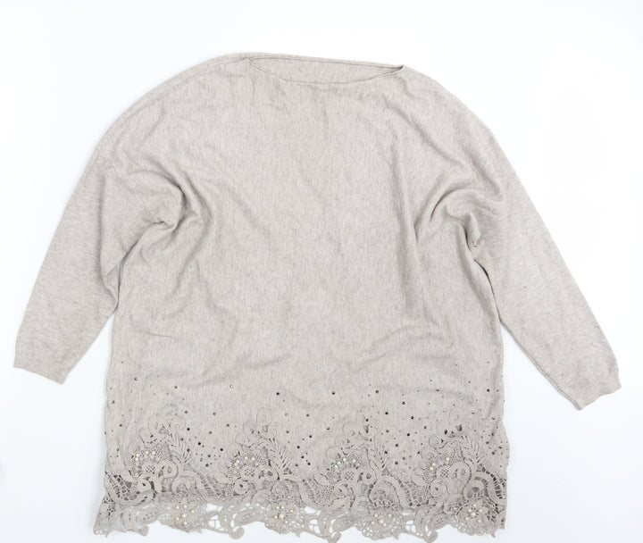 Preworn Womens Beige Floral  Pullover Sweatshirt One Size