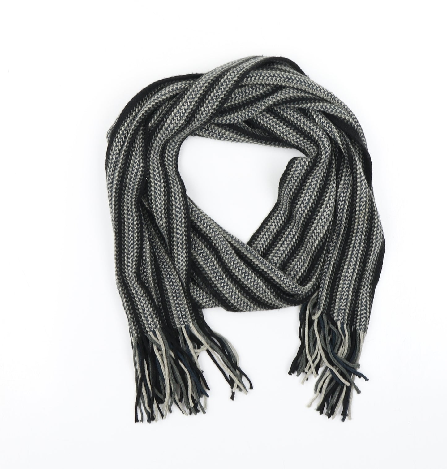 INSIDE Mens Black Striped Knit Scarf  One Size