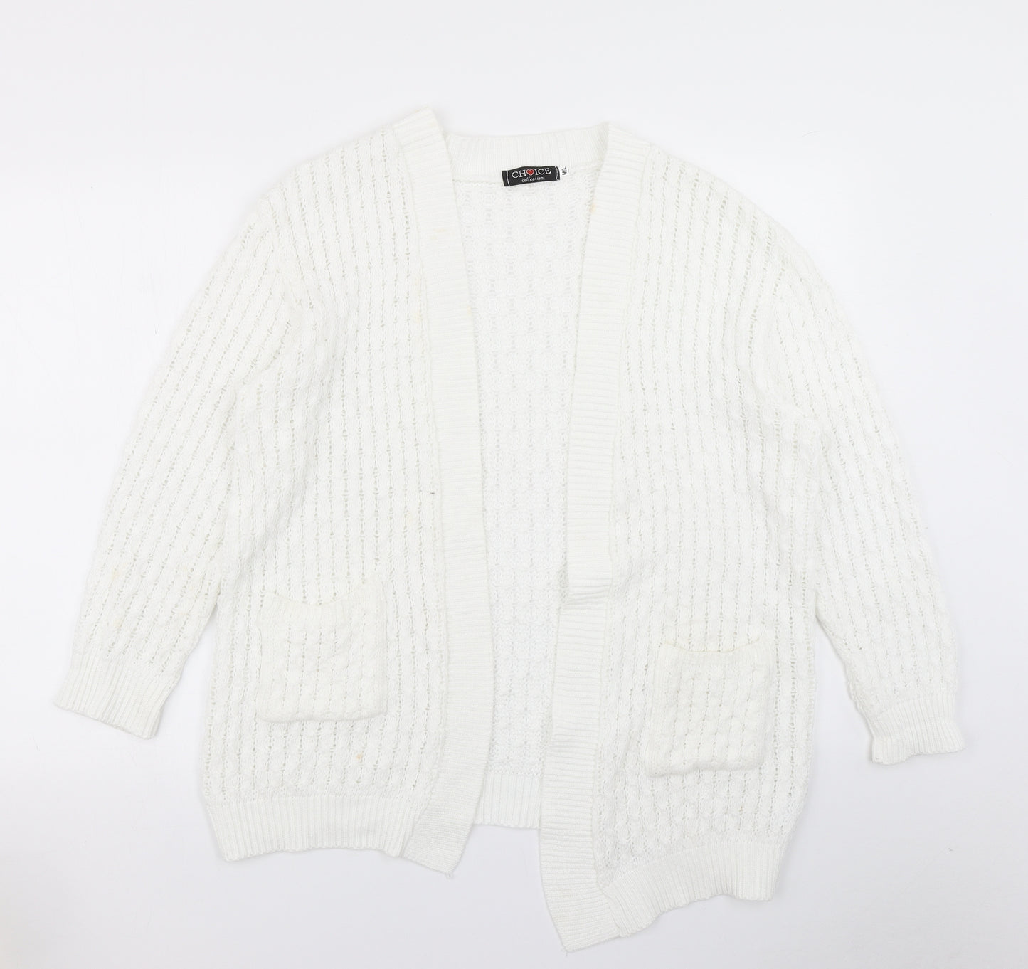 Choice Womens White  Knit Cardigan Jumper Size M